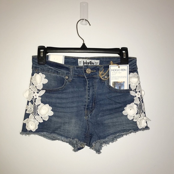 Indigo Rein Pants - Indigo Rein Medium Wash Floral Denim Shorts